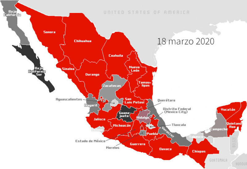 Estados de Mexico con coronavirus 18 de marzo 2020