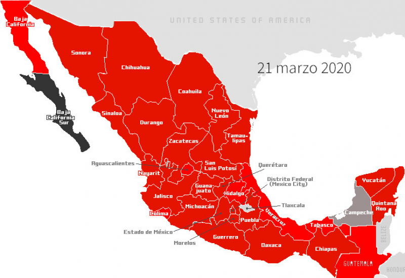 Casos de Coronavirus CODIV-19 en México, 21 de Marzo 2020