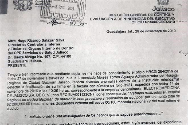 falsificación de firmas en contratos a favor de Electromedicina de Jalisco.
