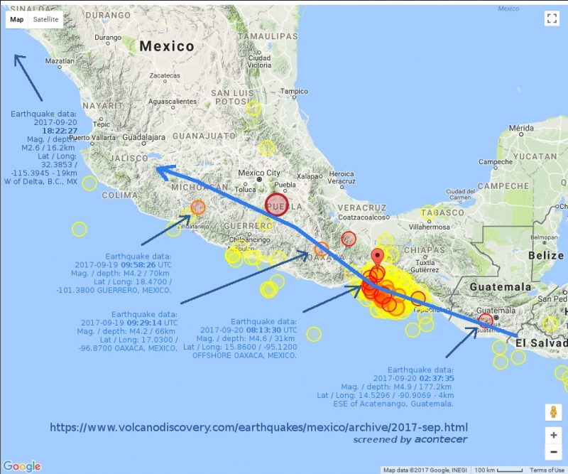 Actualizacion de sismos de el 20 de Sep 2017 en Mexico