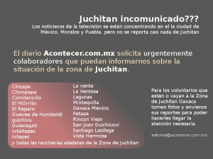 Juchitan incomunicado? Acontecer.com.mx solicita urgentemente colaboradores